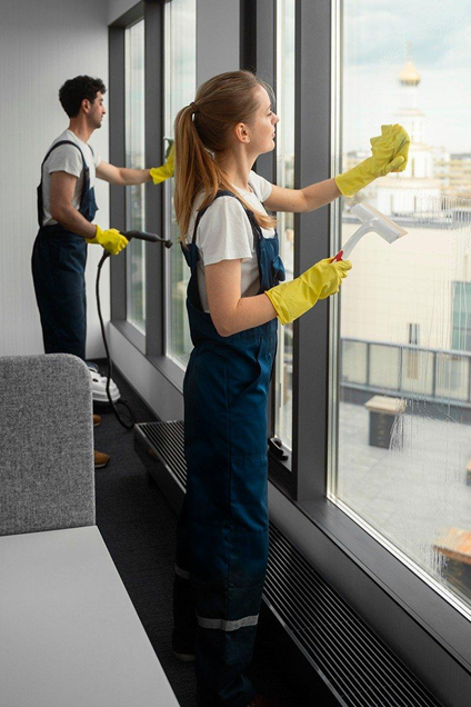 Professional cleaning team working